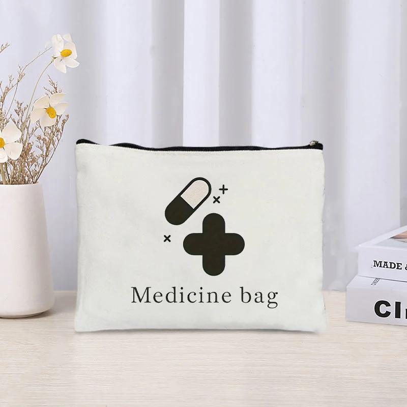 If You're Happy & You Know It It's Your Meds Canvas Storage Bag Organizer Cute Pill Zipper Pouch Travel Portable Medicine Bags