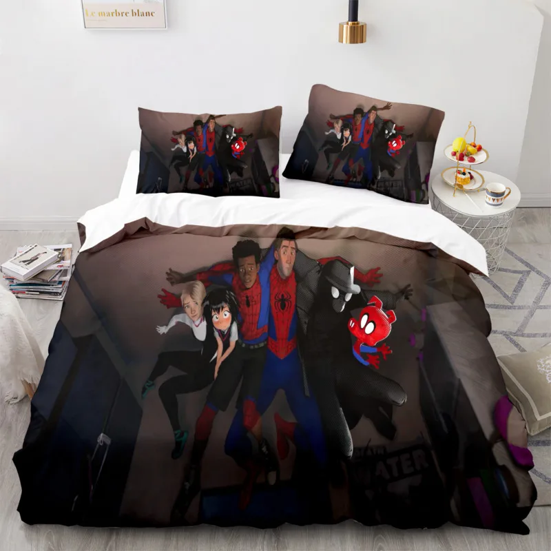 Cartoon Marvels Bedding Set Spidermans Miles Comforter Sets Spider Gwen Duvet Pillow Set Cover Superhero Bed Set Queen King Size