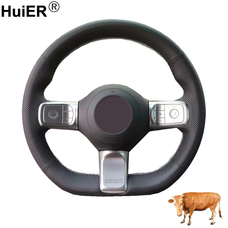 

Cow True Leather Hand Sewing Car Steering Wheel Cover For Mercedes Benz Smart 2021 2022 2023 2024 Braid on Steering-wheel Wrap