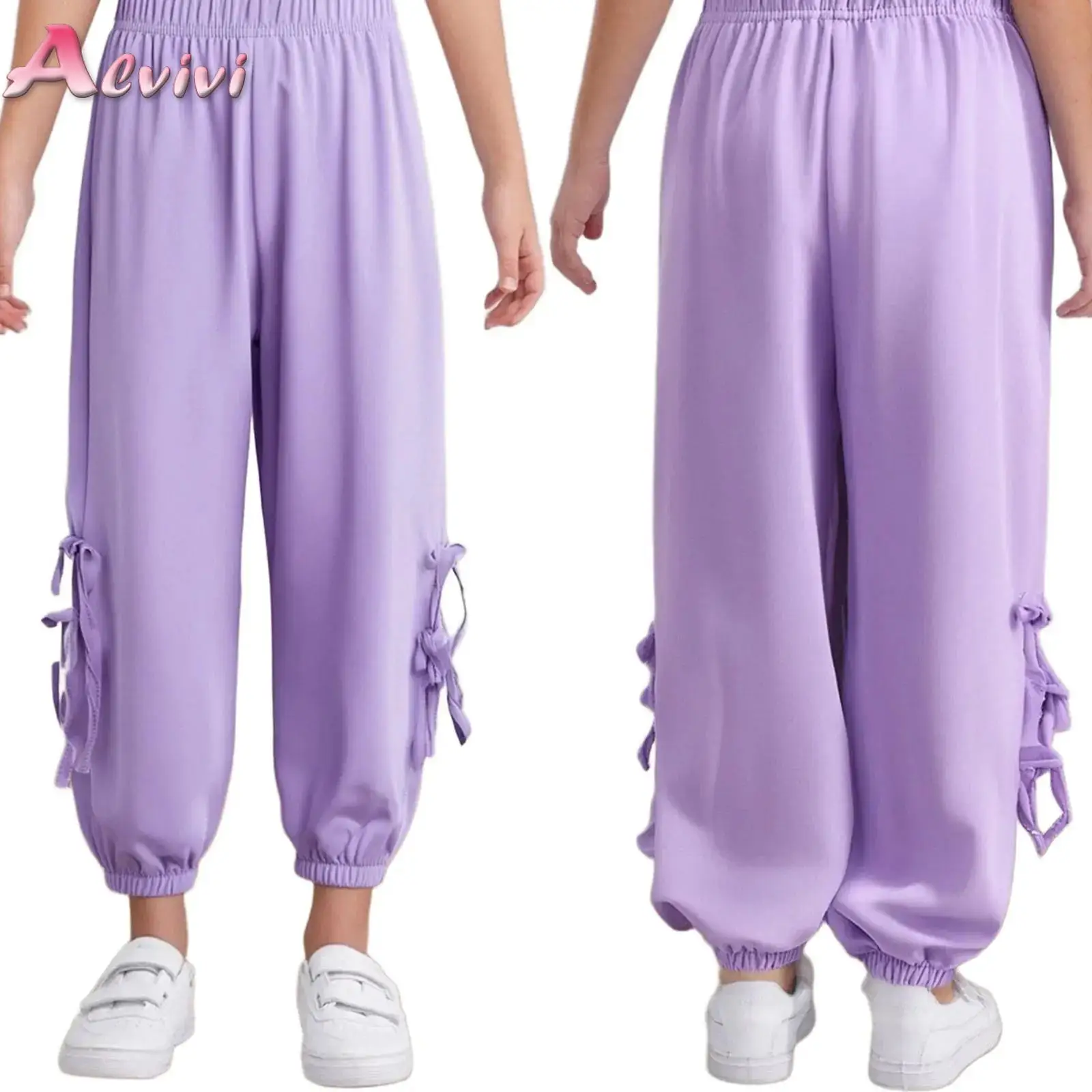 

Kids Girls Bowknots Pants Casual Loose Elastic Waistband Solid Color Trousers Kids Sweet And Lovely Mosquito for Travel Beach