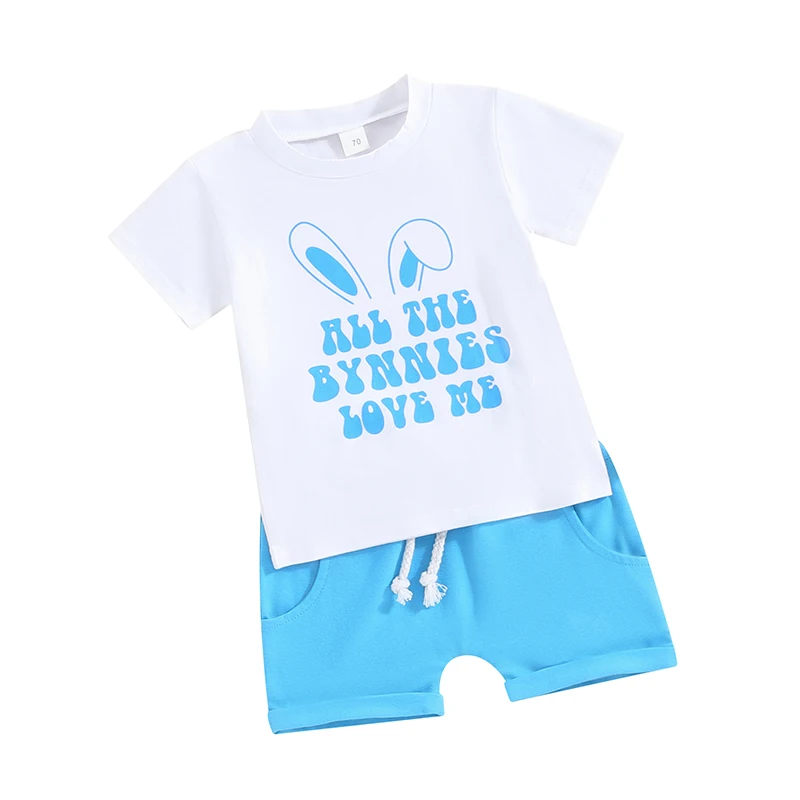 Newborn Baby Boy Easter Day Outfit Infant Toddler Short Sleeve Bunny Shirt Rabbit Shorts Set