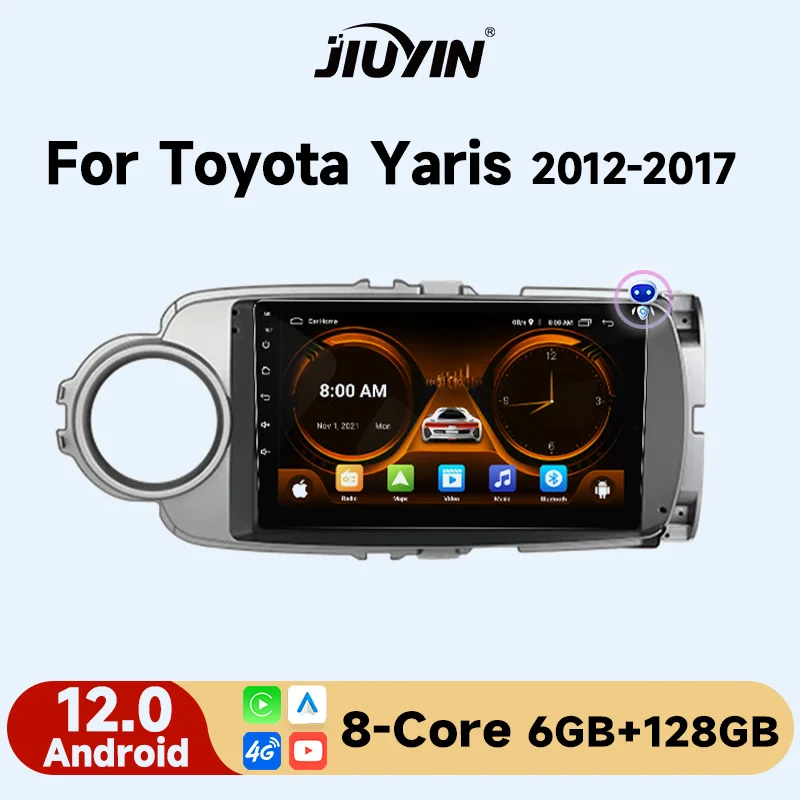 

JIUYIN Car Radio Multimedia Player For Toyota Yaris 2012 2013 2014 2015 2016 2017 Android 12 Auto Wireless Carplay DSP 48EQ 2Din