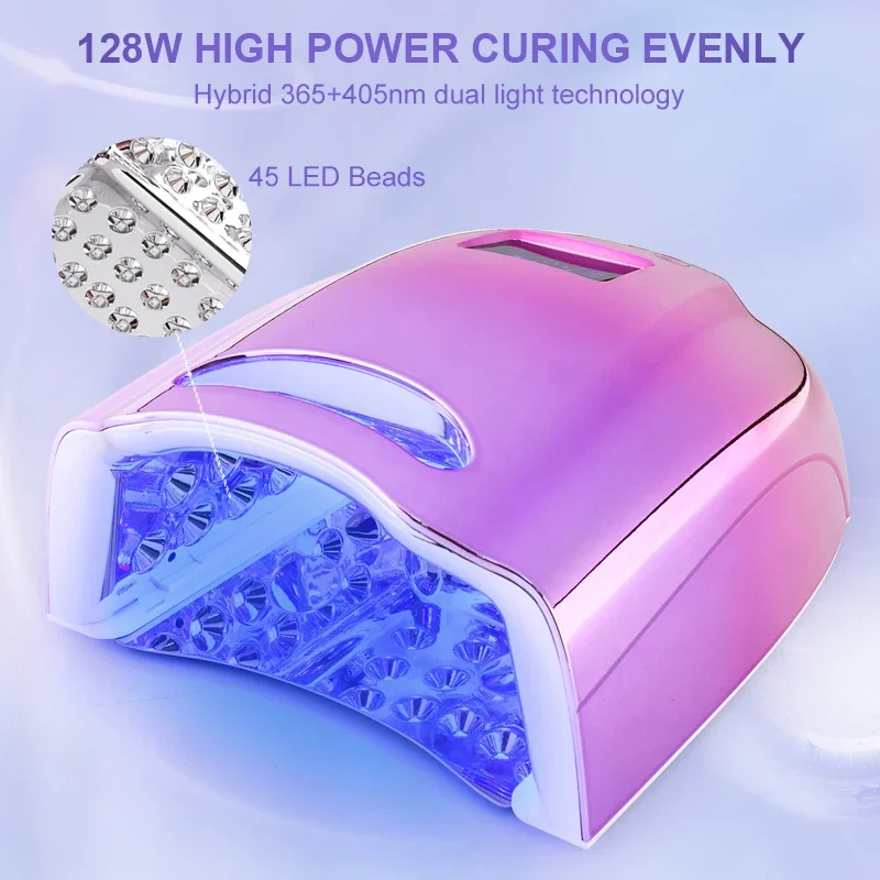 โคมไฟเล็บ UV ไร้สาย128W 45 LED แบบมืออาชีพแห้งเร็วไร้สายสำหรับการบ่มยาทาเล็บเจลทั้งหมด