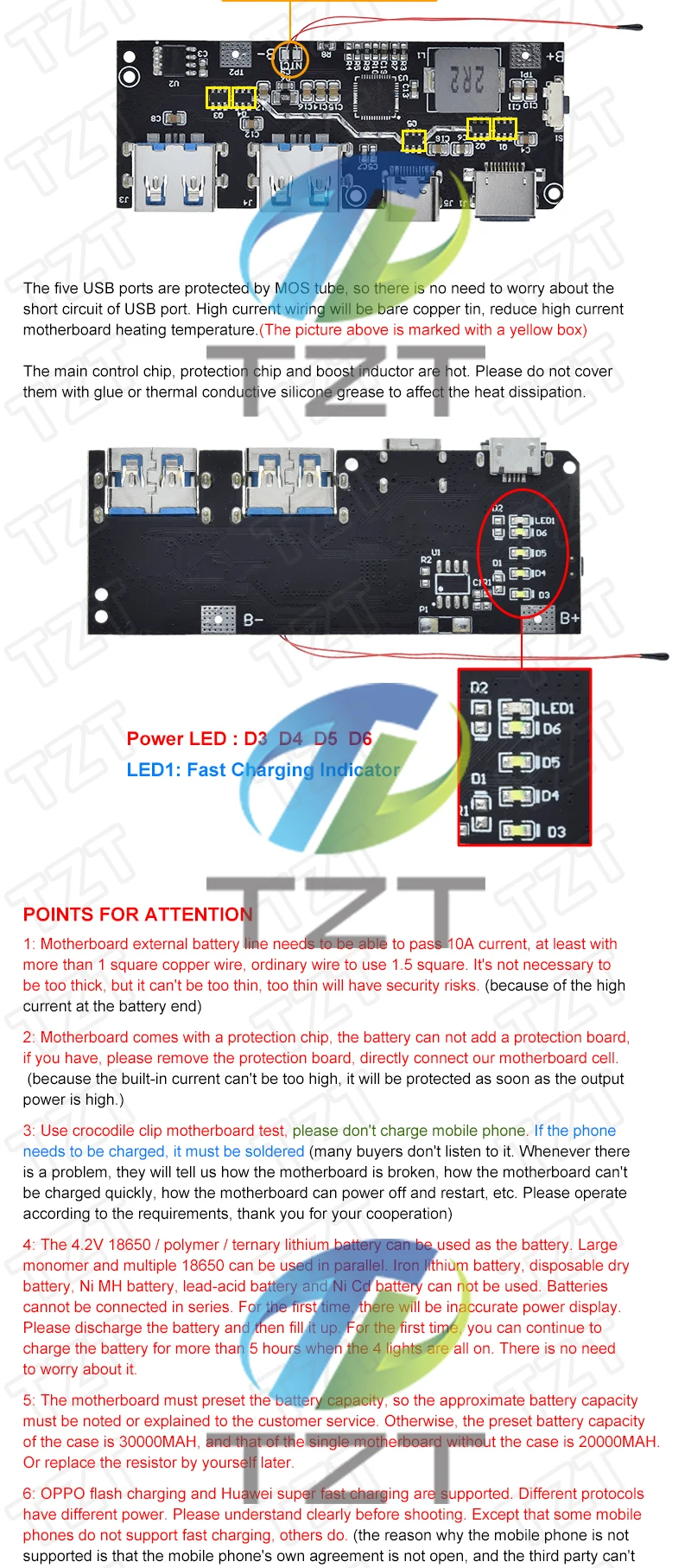 QC 4,0 QC 3,0 LED Dual USB 5V 4,5 A 22,5 W Micro/Typ-C USB Mobile power Bank 18650 Lade Modul Temperatur/Schaltung Schutz – Detail 4