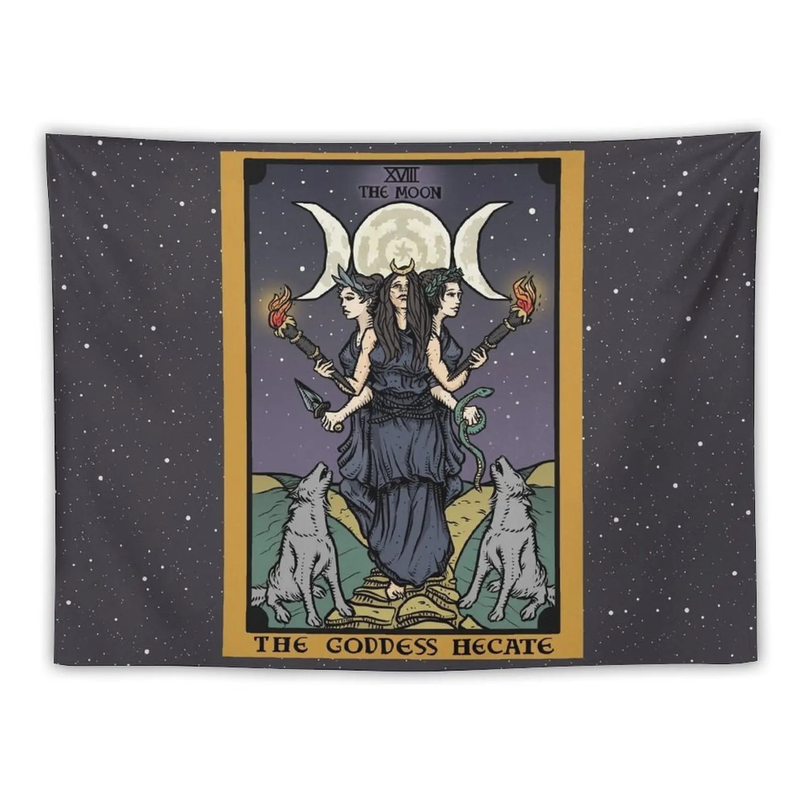 Hecate Triple Moon Goddess of Witchcraft and Magick Witch Hekate Wheel Tarot Card Tapestry Outdoor Decoration Tapestry