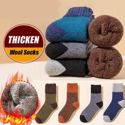 5Pairs/Wool Socks Winter Men's Super Thick Merino High Quality Wool Fashion Color Casual Warm Mid-tube Socks Plus Size EU38-46