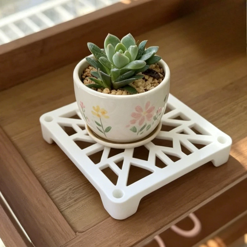 White Hollow Plant Saucer Breathable Drainage Tray Elevated Base Anti-Root Rot for Succulent  Potted Plant Home Desktop Decor