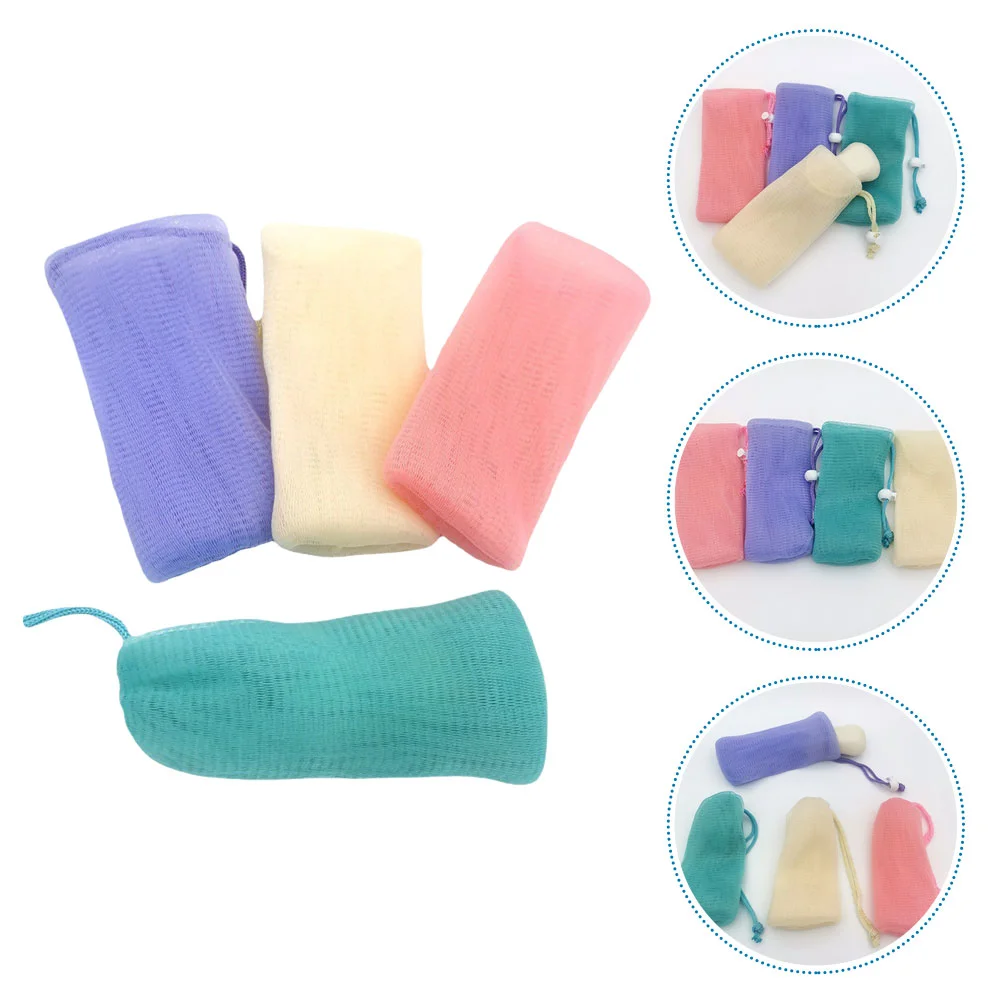 Manga De Espuma De Sabão Colorido, Bar Pouch, Esfoliante Para Chuveiro, Barras De Arroz, 4 Pcs