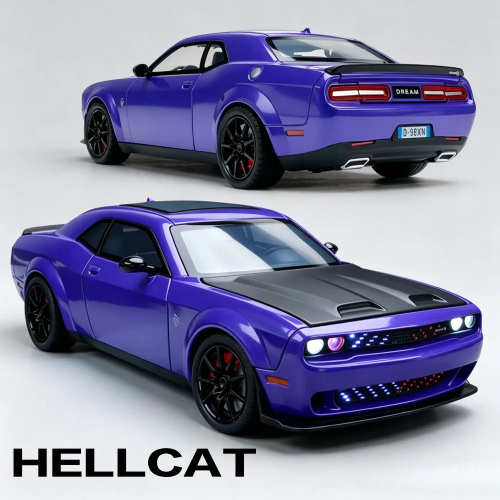 

1:24 Hellcat Sports Car Model Toy Shock Absorption Pull Back Doors Opened Supercar Realistic Static Design Models Metal Toys