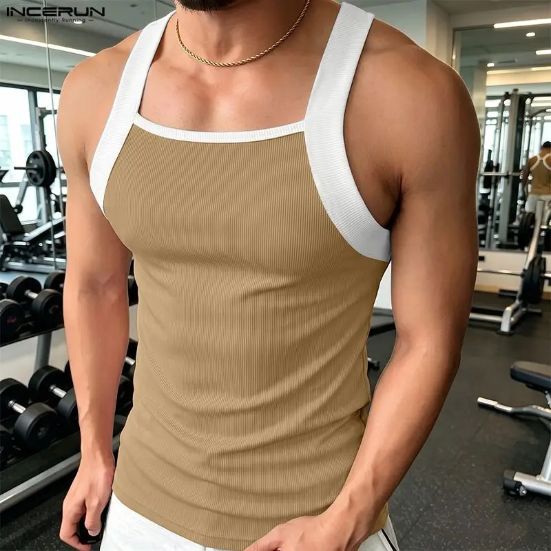 INCERUN Herren Tanktops Patchwork Ärmellos Gestrickte Sommer Männer Westen Farbblock Streetwear 2026 Mode Lässige Herrenbekleidung