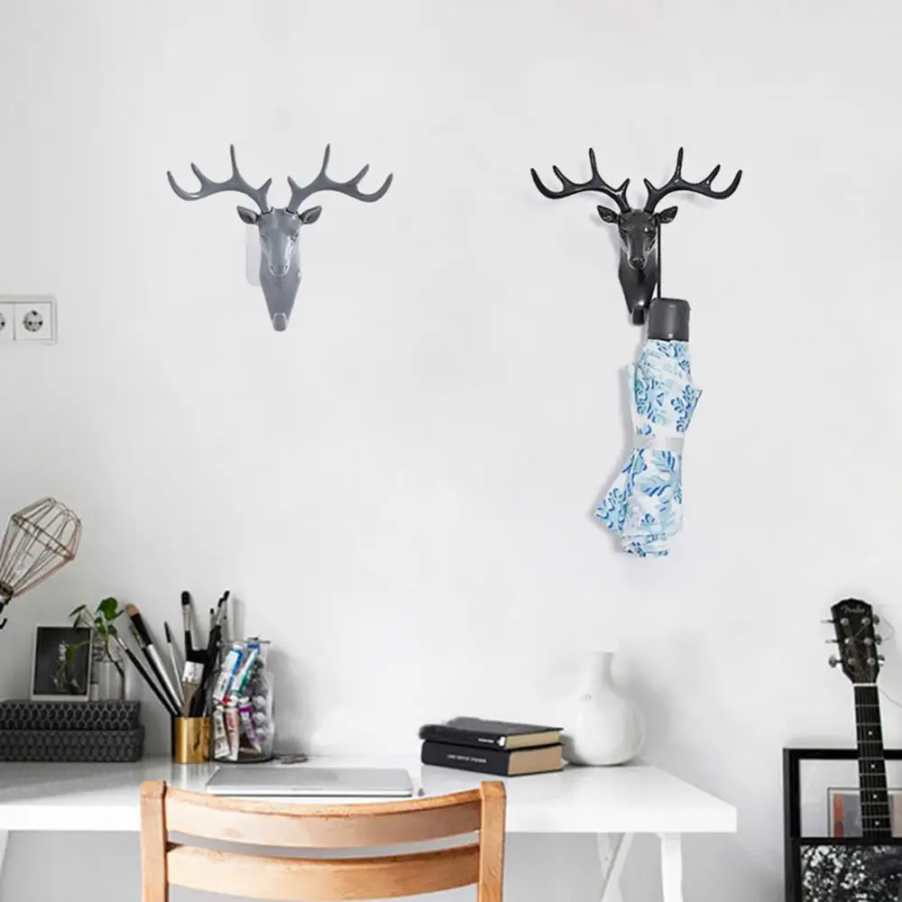 Dropshipping!!Fashion Deer Head Antlers Self Adhesive Keys Hat Holder Wall Door Hook Hanger