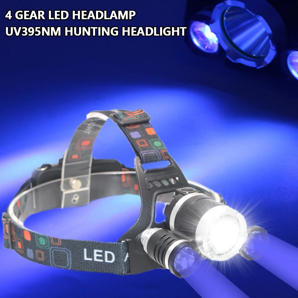 Outdoor Headlamp Red/Green/UV395nm XPG LED Head Torch 4 Gear LED Beekeeping Headlight 18650 Headlight for Fishing Camping