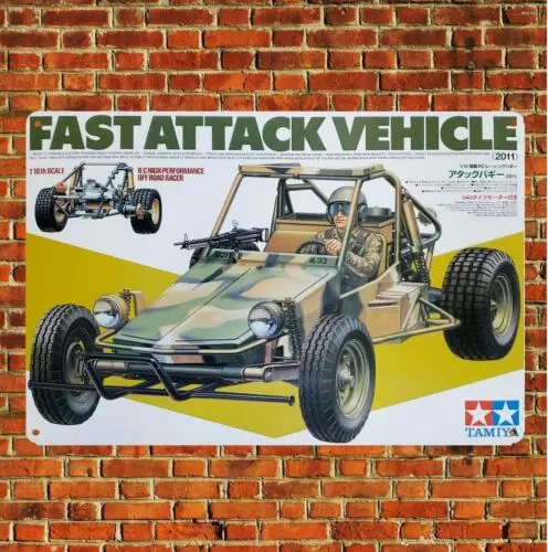 Metallposter Vintage RC-Auto Blechschild Plakette Tamiya Fast Attack Buggy Boxart - Aluminium