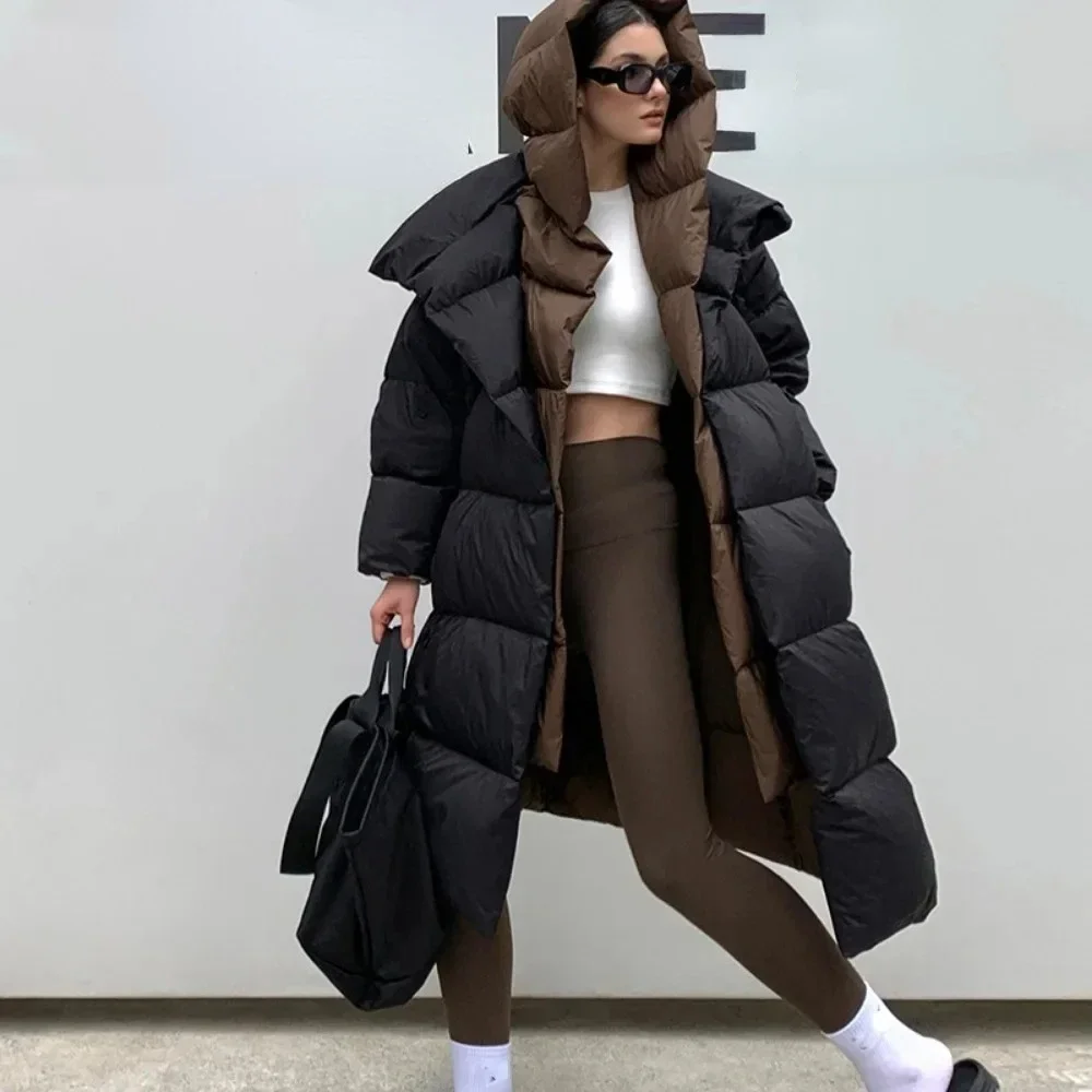 Fashion 2024 New Winter Fluffy Women Thickness Warm Long Puffer Coat Female White Duck Down Jacket Hooded Fake Two-piece Parkas