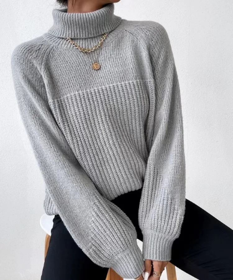 

Sweater for Women Autumn and Winter New Solid Color Simple High Neck Long Sleeve Pullover Knitted Blouse