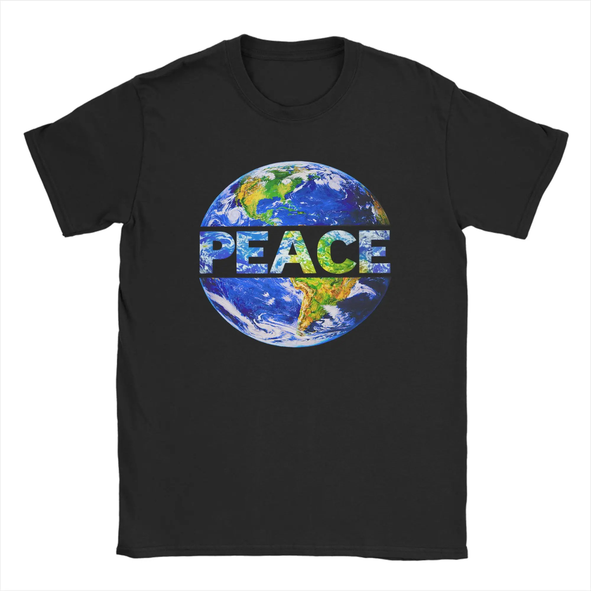 Men's Earth Love Power Peace World T Shirt  Pure Cotton Tops Casual Short Sleeve Crewneck Tees Gift Idea T-Shirt