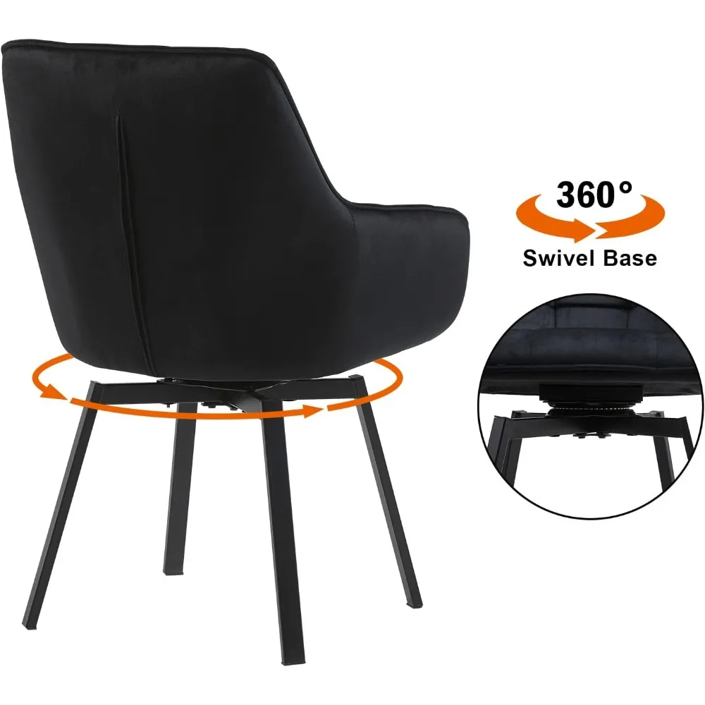 طقم كراسي طعام دوارة حديثة مكون من 4 قطع، كراسي منجدة مخملية بأرجل معدنية، كراسي قابلة للدوران لضيوف المطبخ R