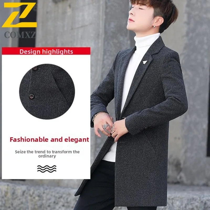 

COMXZ шерстяное пальто мужской зимний длинный шерстяной плащ Slim Fit шерстяное пальто в британском стиле водонепроницаемая ветрозащитная ветровка