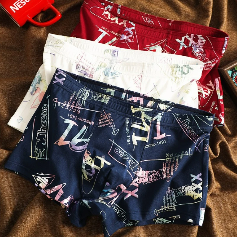 

Cotton Men Boxer Printed Retro Print Men's Panties Underwear Antibacterial Breathable Mid Waist Boxer Shorts Comfortable Boxers