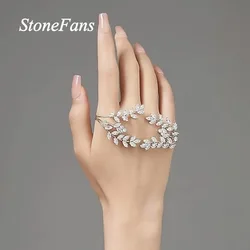 Stone Fans Fashion Leaf Rhinestone Palm Ring Bracelet Bangle for Women Statement Adjustable Open Bangle Multiple Hand Jewelry