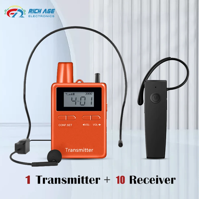 

Rich Century 2468 Wireless Portable Conference System 1 Transmitter Plus 10 Receivers with Microphone for Conference Church Ride