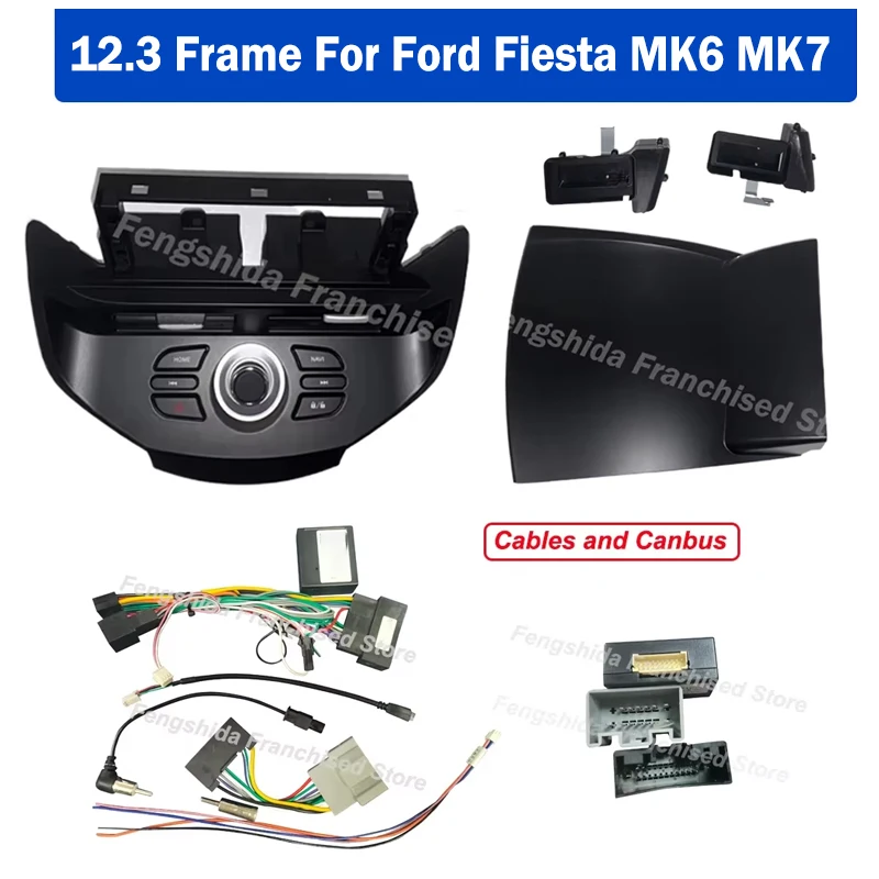 12.3 Inch Car Frame Fascia Adapter Canbus Box Decoder Android Radio Dash Fitting Panel Kit For Ford Fiesta MK6 MK7 2009-2016