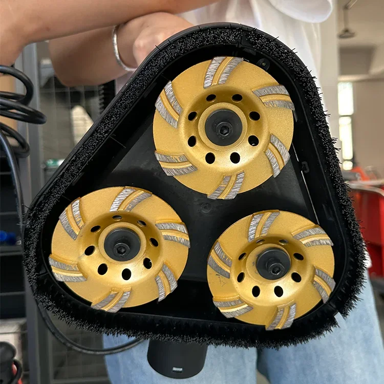 Multifunktionaler Betonbodenschleifer, Oberflächenvakuum, Polieren, dreiköpfiger Handbetonschleifer