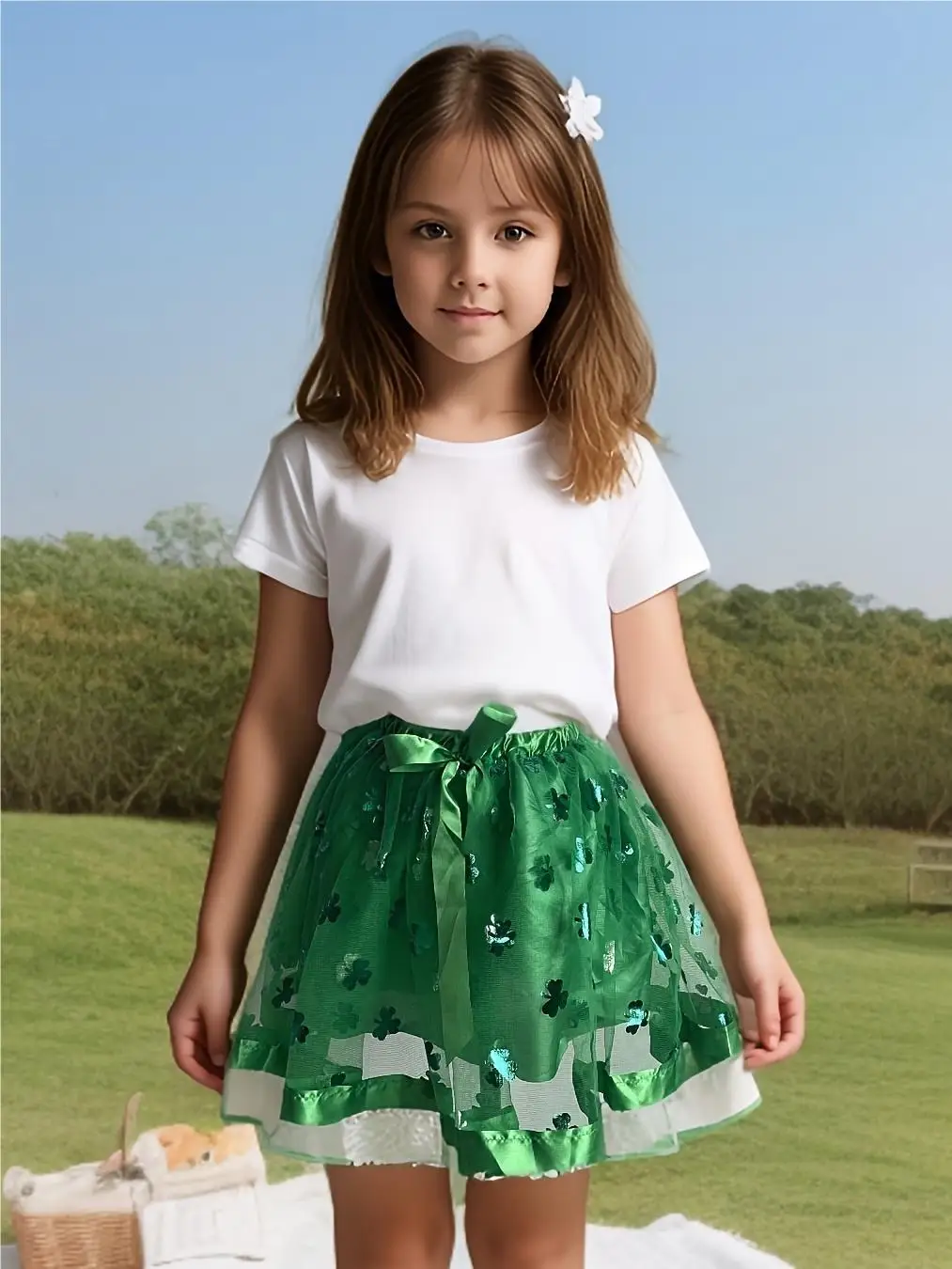 فستان شبكي برسيم للأطفال ، يمكن استخدام تنورة توتو كدعامة أداء للعطلات ، إلخ