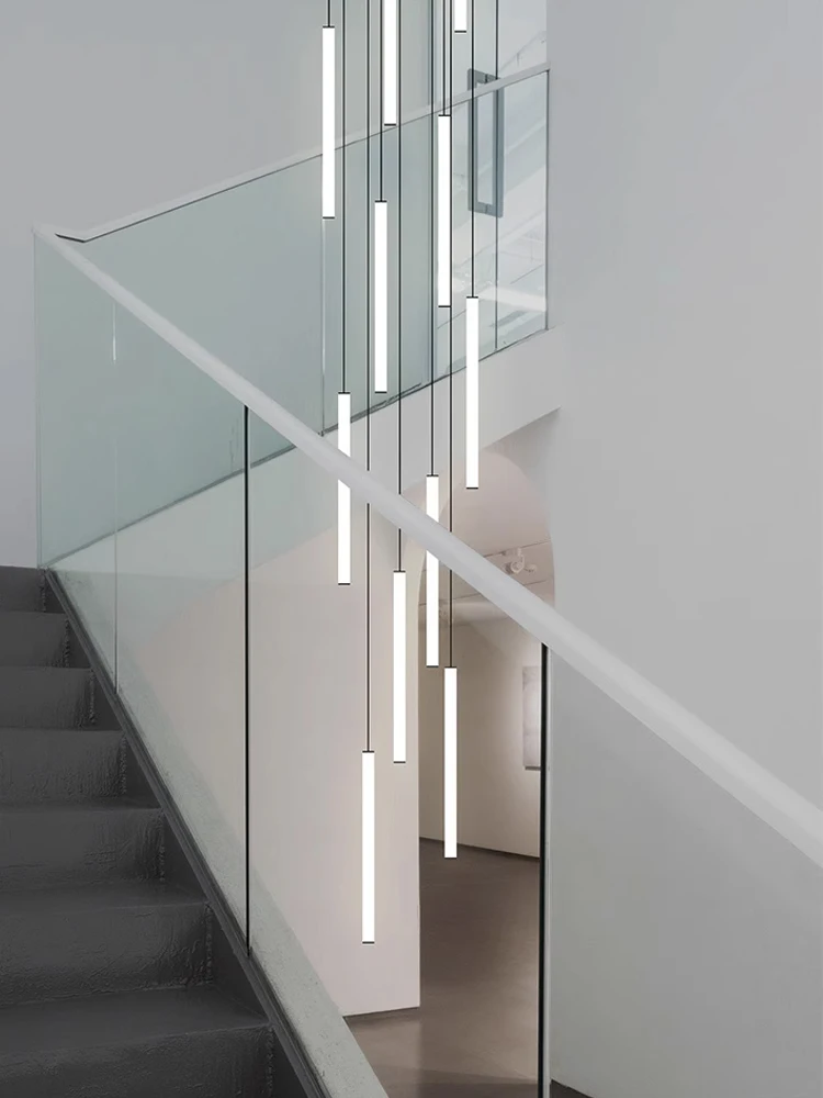 Nordic Minimalist Staircase Lamp Long Pendant Lamp Loft apartment Hotel Lobby Restaurant Super Long Staircase Pendant LED Lamp