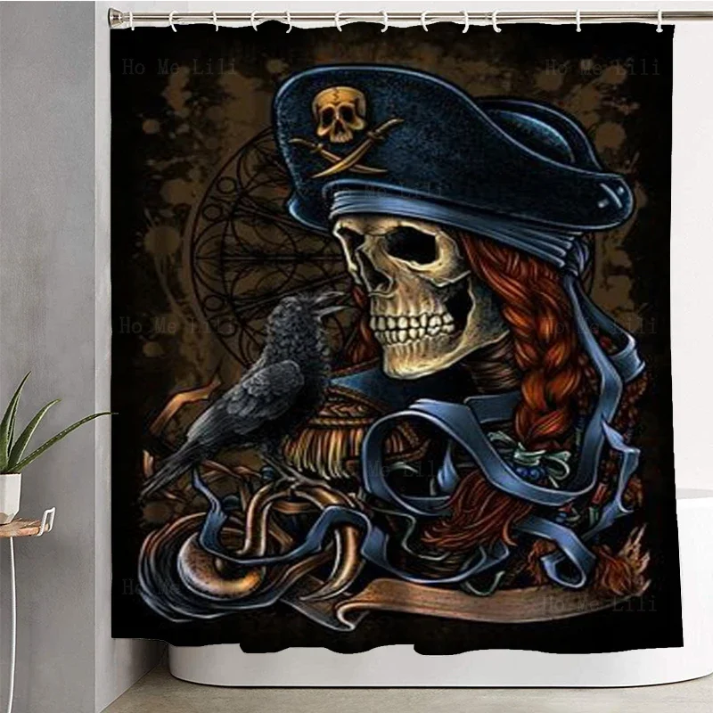 Crow Pirate Captain Skull Tattoo Anchor Pistol Flag Cruel Poster Polyester Fabric Shower Curtain By Ho Me Lili For Bathroom Deco