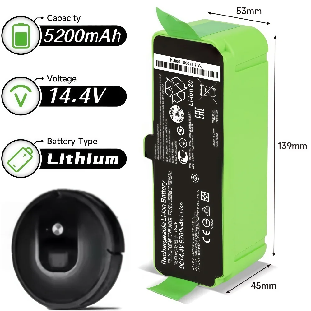 

Lithium Ion Replacement Battery 14.4V 5200mAh for iRobot Roomba 980/960 850/880 770/650 520 Series 521 Robot Vacuum.