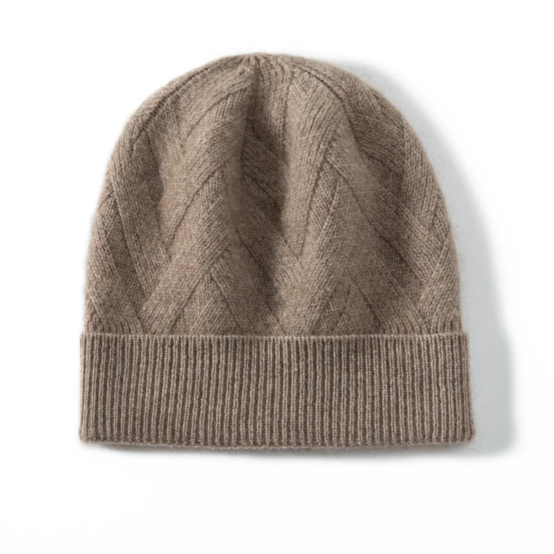 

Autumn 35% Cashmere Fashionable Women's Folding Brim Fashionable Winter Solid Color Outdoor Warm Knitted Ribbed Pullover Hat