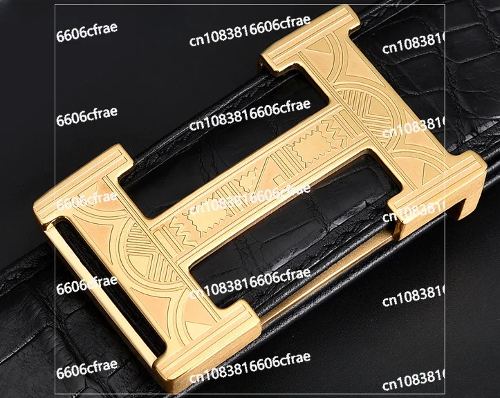 

Men's belts alligator smooth buckle genuine leather youth belts genuine business middle-aged belts.