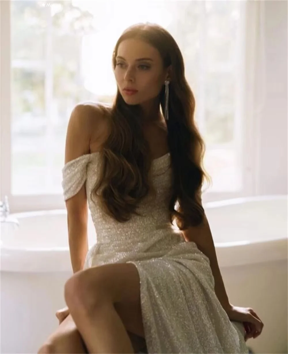 فستان سهرة نسائي من Marissa ذيل السمكة مصنوع حسب الطلب فساتين أنيقة لمناسبات خاصة لامعة خارج الكتف فستاين سهرة/فساتين الحفلات الراقصة #4