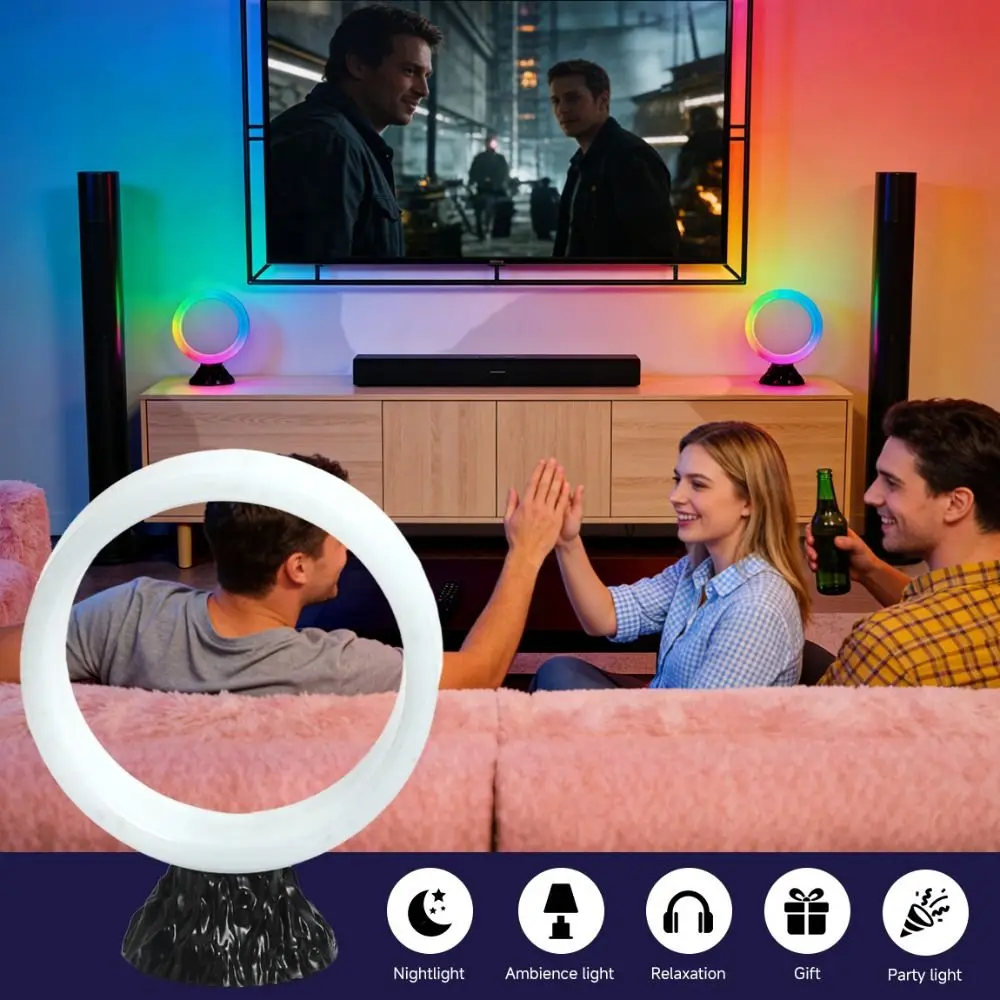 RGB Color Changing RGB Smart Table Lamp USB Plug Circular Design Ring Table Lamp Modern Energy Efficient Desk Lamp Bedroom