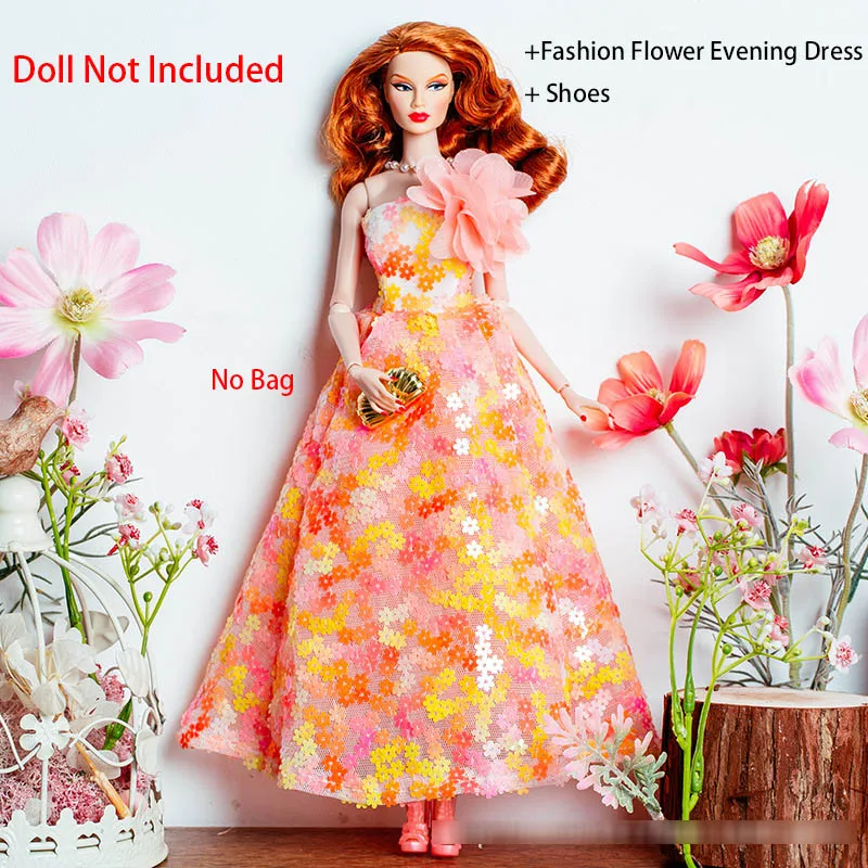 30 centimetri Della Ragazza Della Principessa Supermodelo Vestiti per le Bambole 1/6 di Modo di Lusso Serie Arancione Fiore Abito Da Sera Set FAI DA TE Dress Up Play House Toys