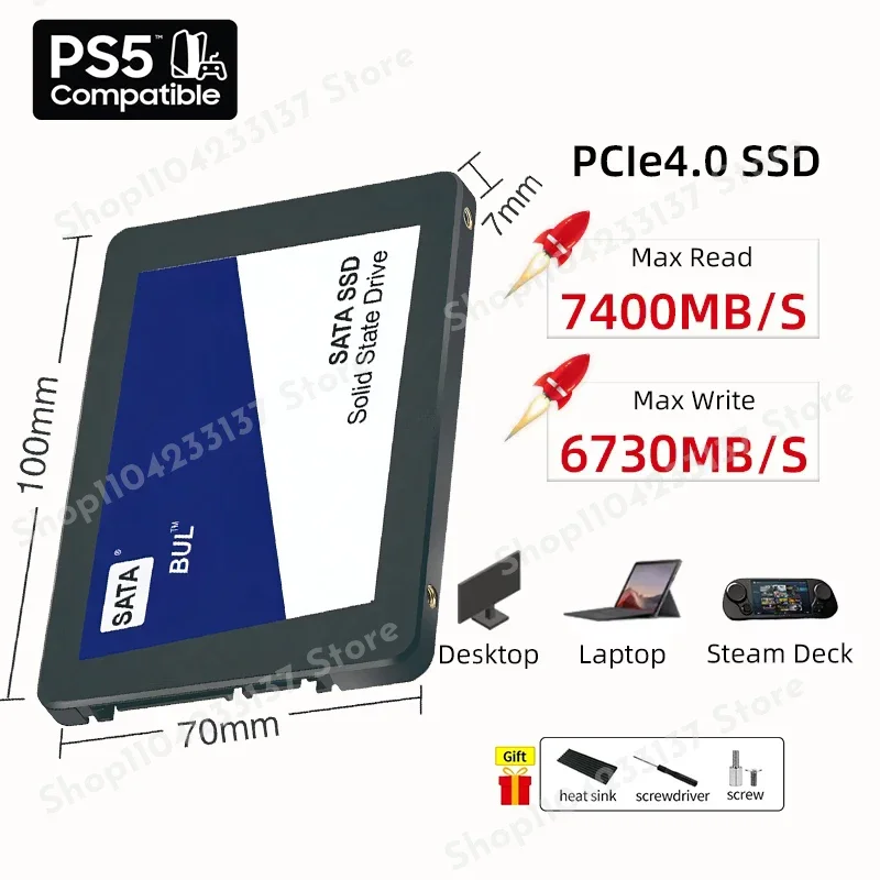 SSD Original high-speed 1TB 2TB 4TB Internal Solid State Drive 2.5' SATAIII Read Speed Up To 7450MB/s For Laptop Desktop PS5