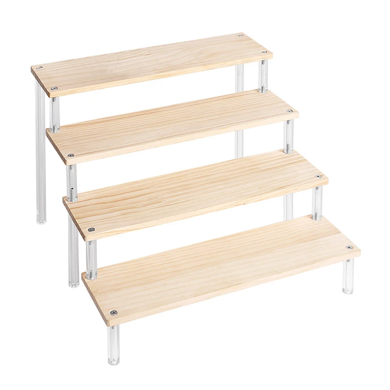 1 Set Wooden Multilayer Riser Step Display Rack Collectibles Storage Stand Organizers Window Showcase Desktop Storage Rack