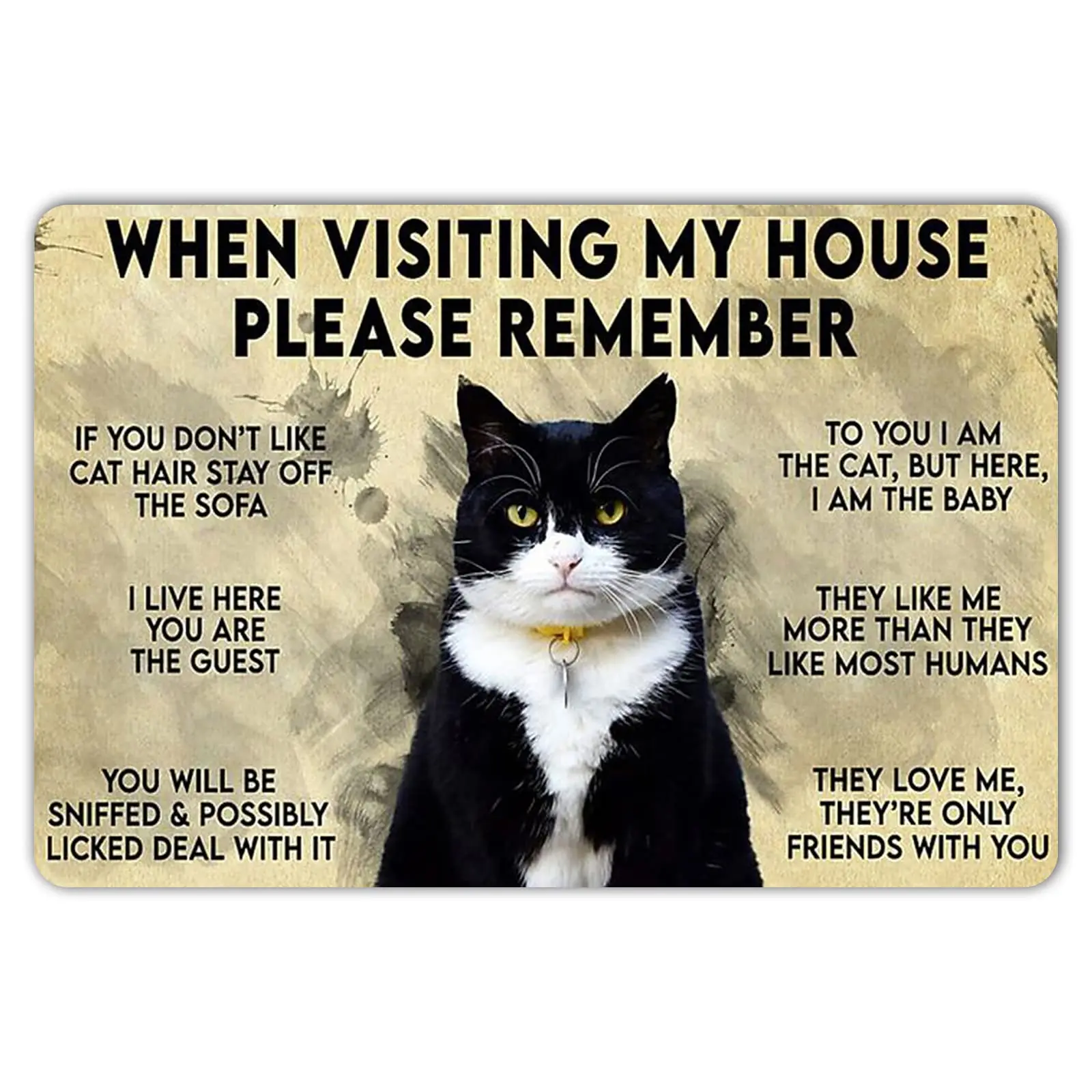 Wisesign Black Cat Poster When Visiting My House Please Remember Cute Cat Metal Signs Gift for Cat Lover Funny Cat Home Wall Dec