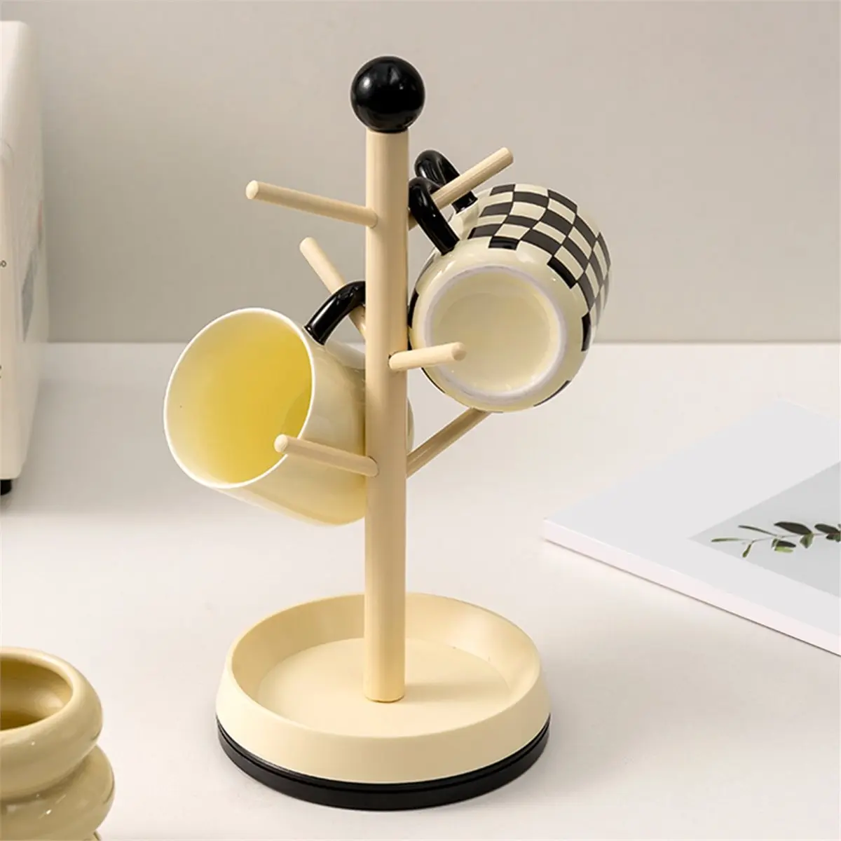 2026 New Epeiushome Rotatable Nordic Solid Wood Cup Holder Tea Cup Water Cup Hanger Household Storage Rack Key Rack C