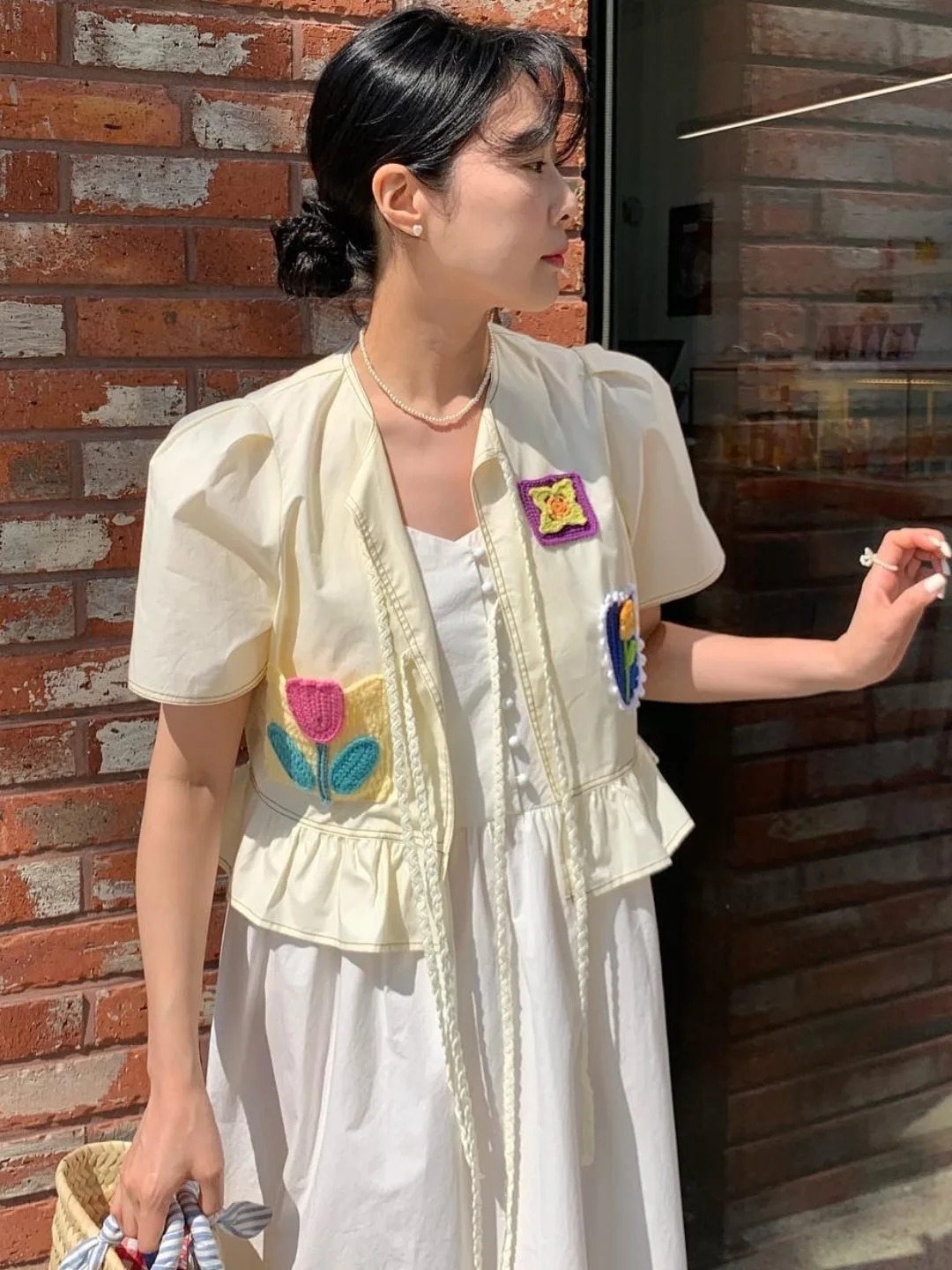 

Женский летний новый топ с ручной вышивкой ort Sve irt, детский лоскутный топ ort Length Pure Color Sweet Sle