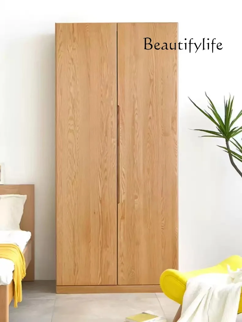 Custom Japanese Wardrobe Solid Wood Oak Cabinet Nordic Modern Minimalist Bedroom Vertical Hinged Door Wardrobe