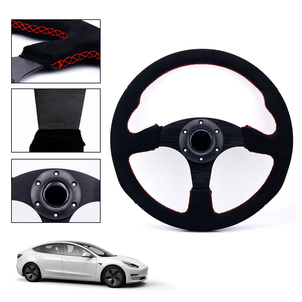 14'' Universal Racing Steering Wheel 350MM Car Sport Steering Wheel Suede Drifting Ralliart Game Steering Wheel Car Accessories