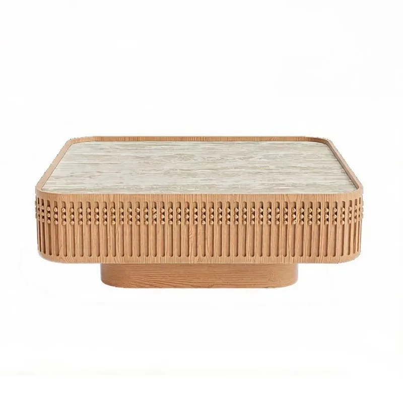 Living room furniture, retro square travertine square table, household solid wood coffee table