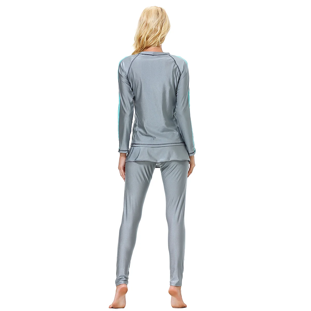 Grey Xxxl Muslim Women Swimsuit Traditional Modest Swimwear Swimming Beachwear Swim Coat Pants Kit Conservative Swimwear