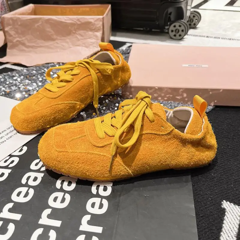 

Flats Women's Sport Shoes Casual Sneakers Square Toe Summer 2025 New Lace-Up Running Hiking Shoes Suede Comfort