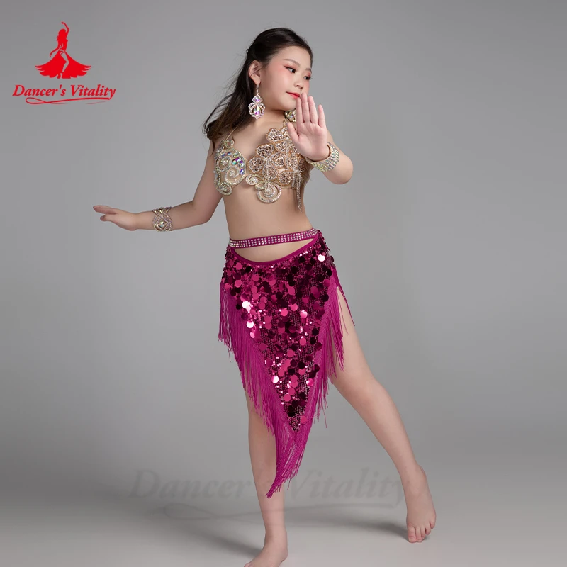 Belly Dance Performance Costume for Kid High Grade AB Stones Sequined Fringe Skirt Children\'s Oriental Dance Competition Skirts