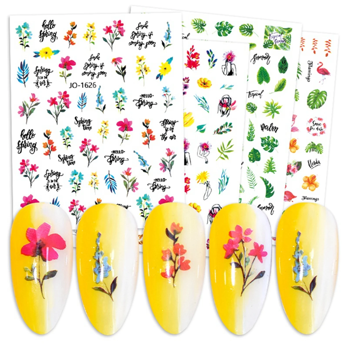 Plant Flower Theme Nail Art Stickers Colorful Spring Leaf Abstract Exaggerating Design Nail Decoration Decals