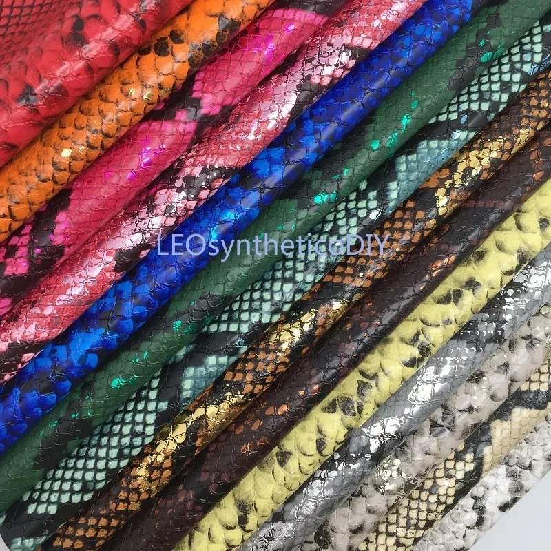 1PC 21X29CM Metallic Snake Faux Leather Fabric, Synthetic Leather Sheets, PU Leather For Making Bows LEOsyntheticoDIY R2033A