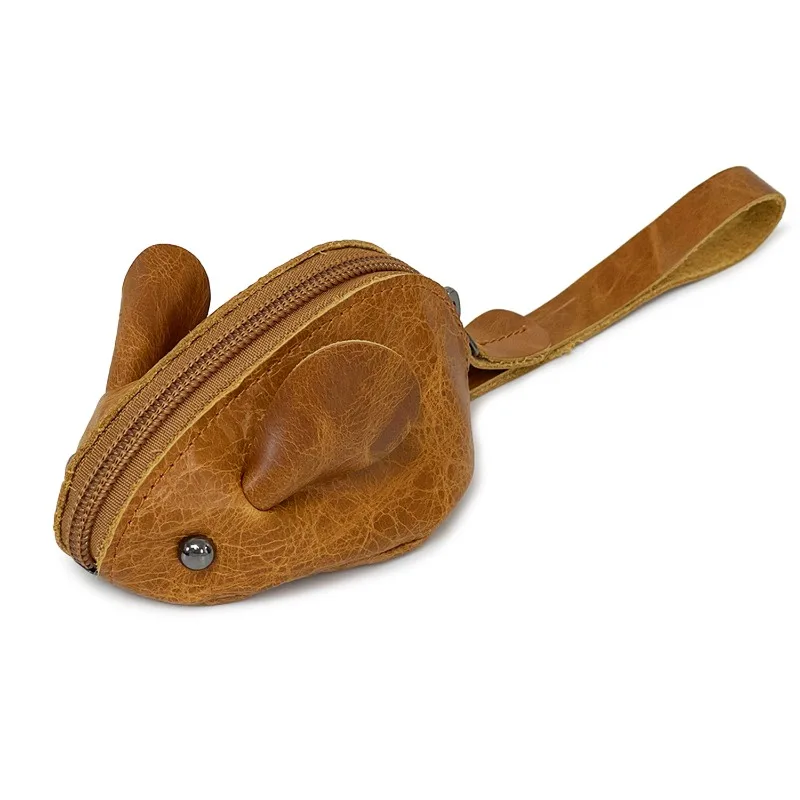 

New Cowhide Children's Wallet, Genuine Leather Mouse Cartoon Key Pouch, Multifunctional Hand-Held Storage Bag